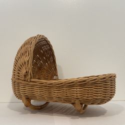 Vintage Woven Wicker Rocking Doll Cradle 