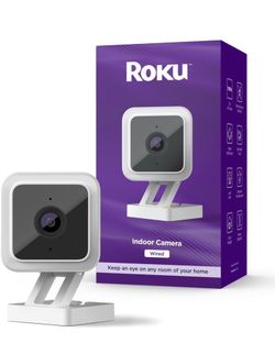 Roku Indoor Camera for Home Security, 1-Pack - Wired Security Camera with 1080p HD Color Night Vision, Works with Alexa & Google, Motion & Sound Detec