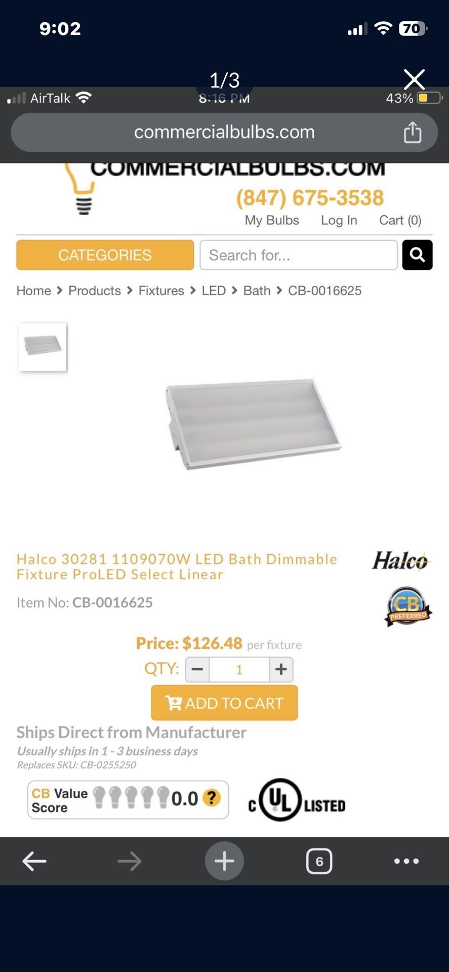 Halco 30281 1109070w LED Dimmable