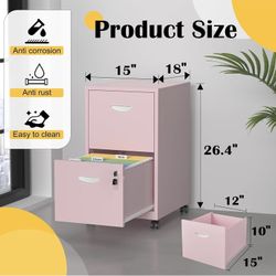 2 Drawer File Cabinet with Lock,Green Rolling File Cabinet for Home Office,Printer Stand, Metal Small Mobile Filing Cabinets on Wheels for Hanging Let