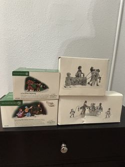 Department 56 Dickens Village Lot – 4 Sets w/ Boxes – Christmas Beginning, Holiday Greenery + More