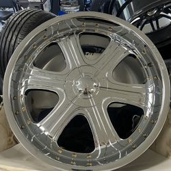 New!! Set Falken Wheels 23”x10 6x135 Chrome & Gold 38 Offset