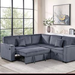 $550 sectional pull out bed with storage plus usb cup holder