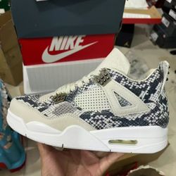 Jordan Air Jordan 4 Retro Snakeskin Mid-top Retro Basketball Shoes Unisex Models Gray And White