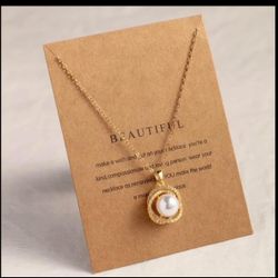 18K Gold Plated Large Faux Pearl Zircon Pendant Necklace