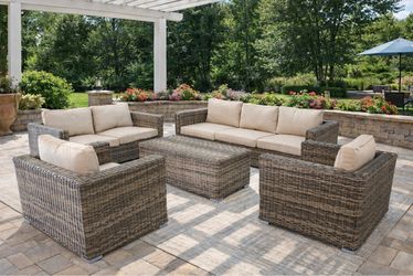 Patio furniture large conversation set with Sunbrella cushion