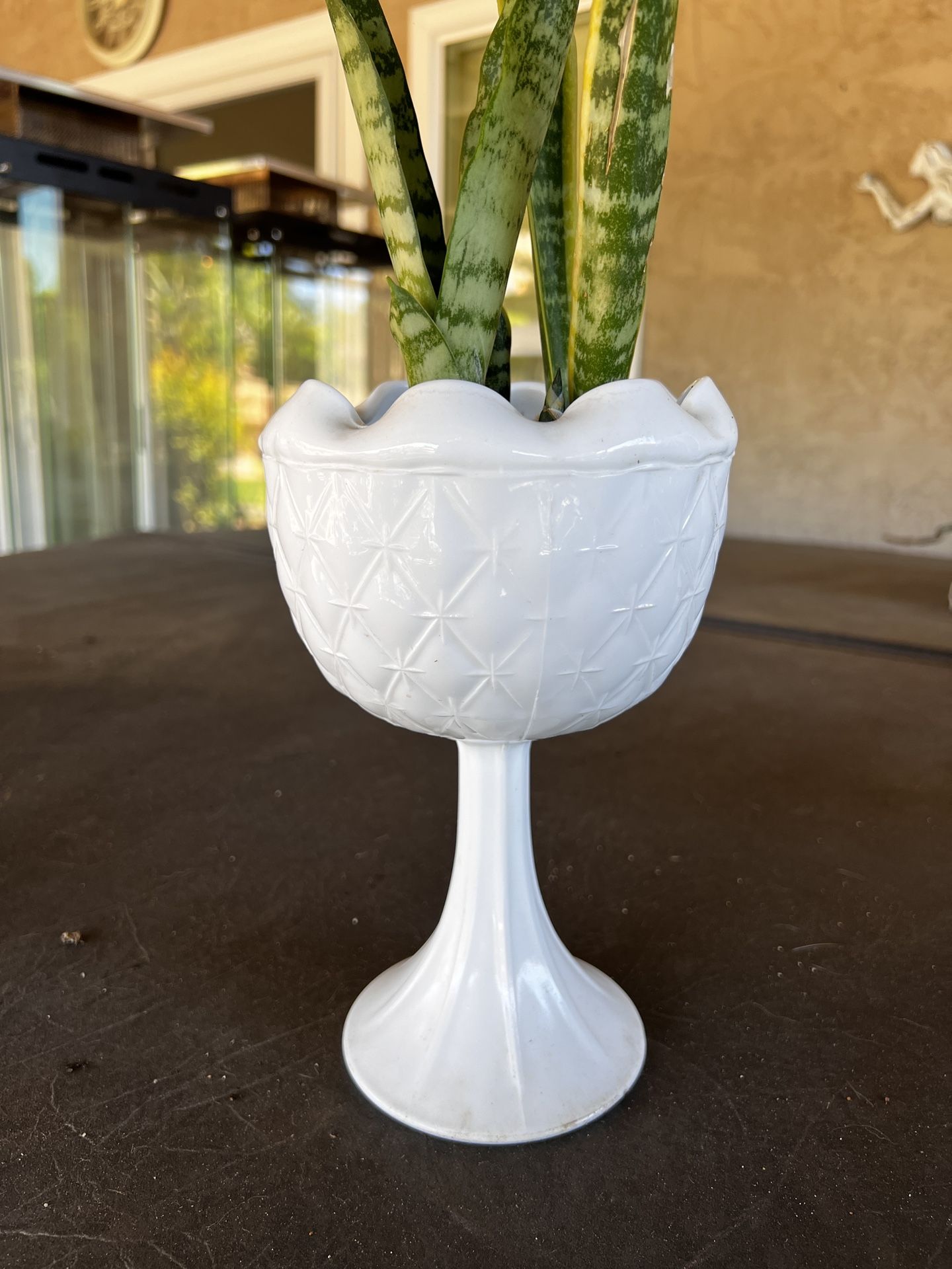 Vintage milk glass pedestal vase