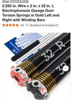 Shop YOTOOLGDS 0.250 in. Wire x 2 in. x 32 in. L Electrophoresis Garage Door Torsion Springs in Gold Left and Right with Winding Bars