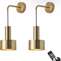 Set Of 2 Gold Battery Operated Wall Lights with Remote