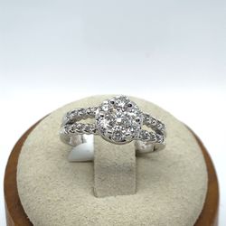 14kt WG flower Cluster Engagement ring