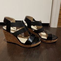 Adrienne Vittadini Womens Wedge Sandals Black Size 7.5