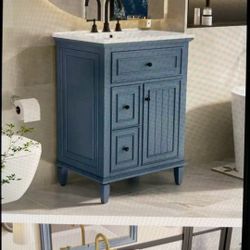 YSQCAR 24 in. W Blue Freestanding Bathroom Vanity