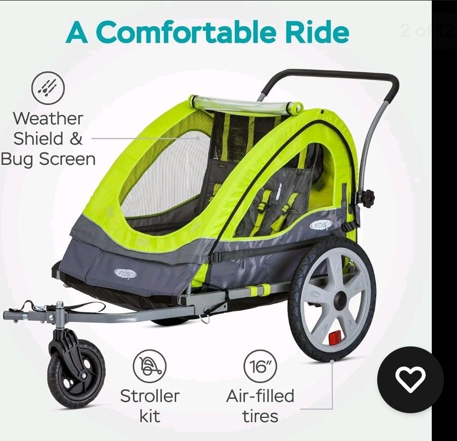 InStep Quick-N-EZ Double Tow Behind Bike Trailer for Toddlers, Kids, Converts to Stroller, Jogger, 2-in-1 Canopy, Universal Bicycle Coupler,