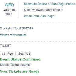 Padres orioles Tickets 8/16