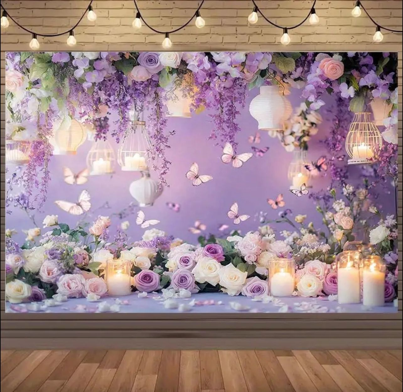 Huge Purple Polyester Drape Backdrop Magic Garden With Butterfly 🦋 and Wisteria and Roses Pattern