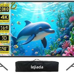 150" Outdoor Projector Screen with Stand, 4K HD Portable Movie Screen for Backyard and Camping, Foldable Anti-Crease Fabric, Front/Rear Projection, Qu