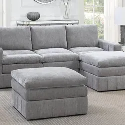 Brand New Grey Super Plush Modular Design Sectional Sofa w Ottoman