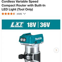 Makita 18V LXT Lithium-Ion Brushless Cordless Variable Speed Compact Router with Built-In LED Light (Tool Only)
