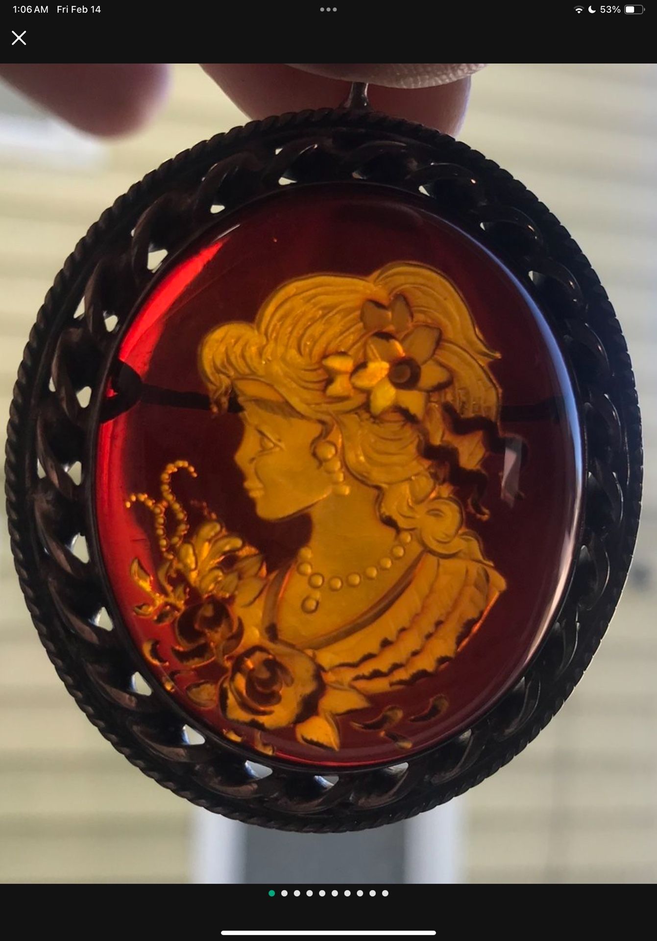Carved Antique Amber Pendant Brochure In Silver Please Check My Other Listings