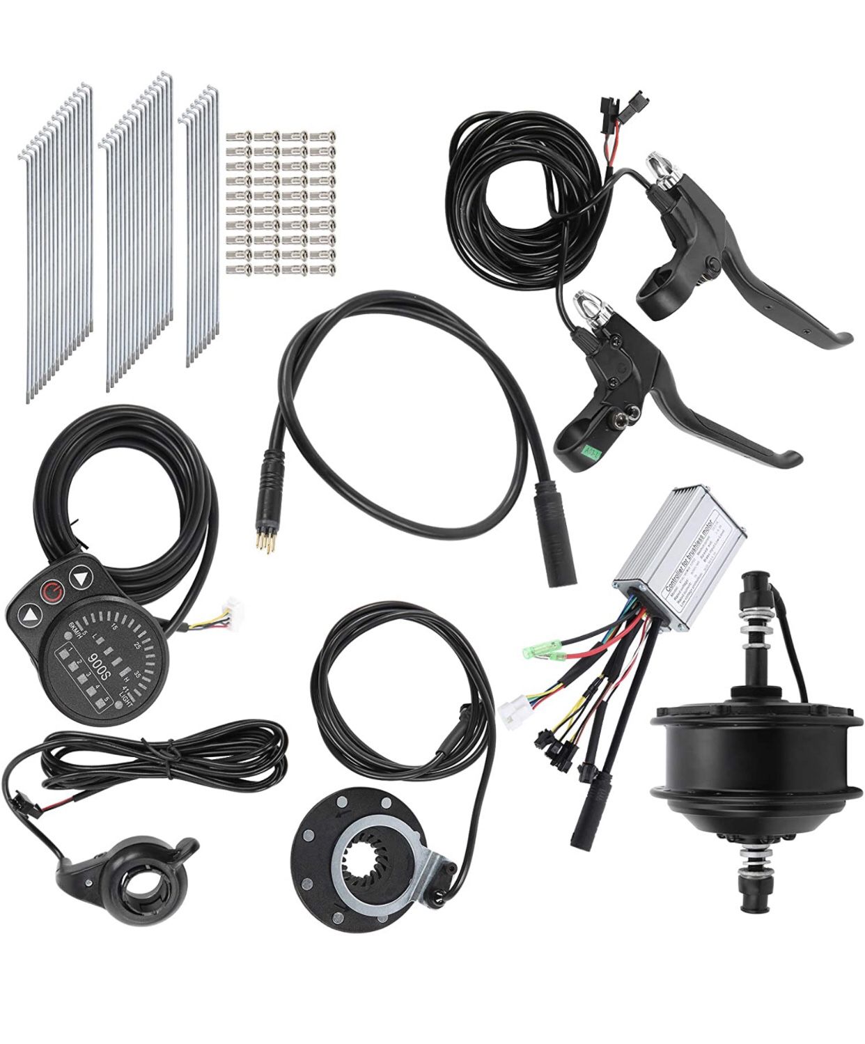 NEW! E-Bike Conversion Kit, 36V 250W Electronic Bicycle Conversion Kit Brushless Hub Motor Kit Front/Rear Wheels with KT‑900S Meter for 24in 12G Wheel