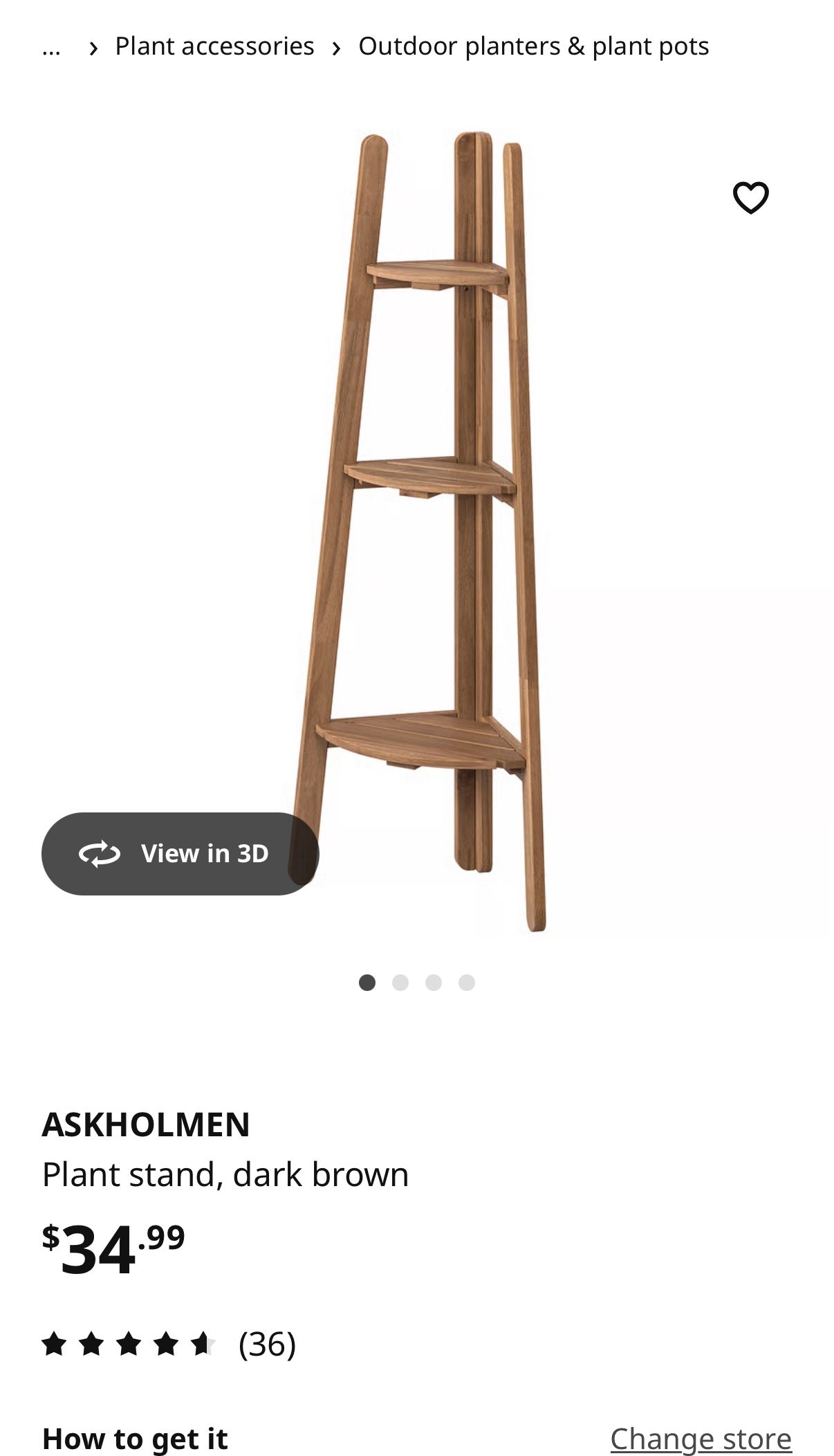 Ikea ASKHOLMEN Plant stand, dark brown Corner Shelves