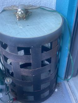 Metal Lattice Side Table with Stone Top