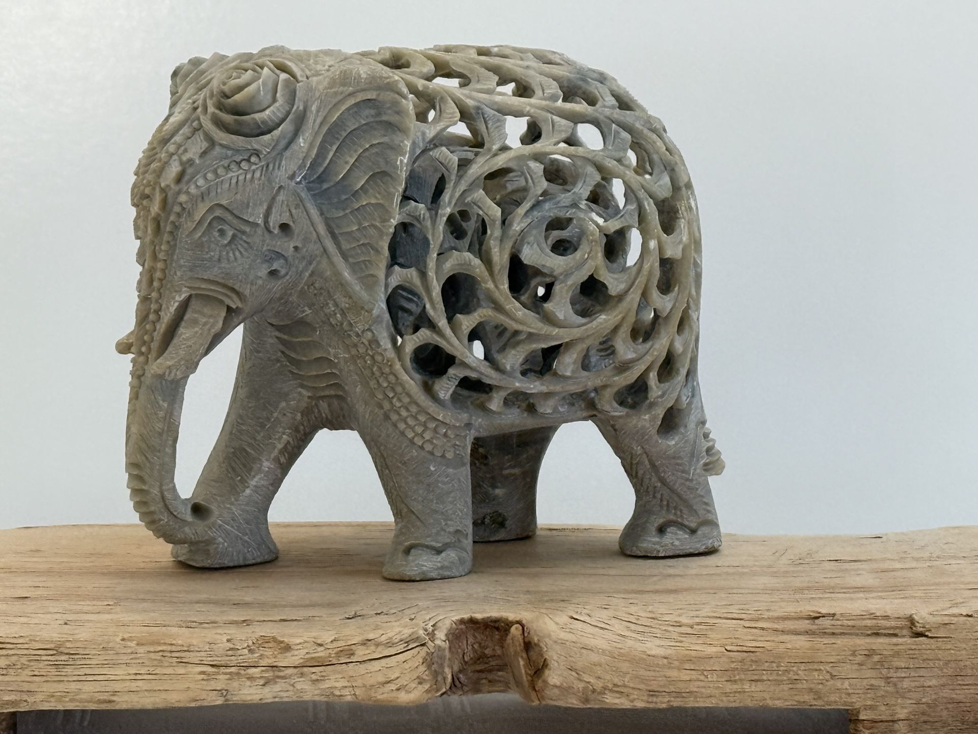 Rare ~ Vintage Hand-Carved Soapstone Elephant With Two Elephants Inside Each Other | Hand Selected In India