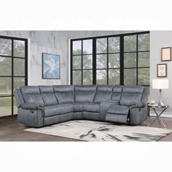 Brand New Grey Super Plush Velvet Reclining Sectional Sofa 