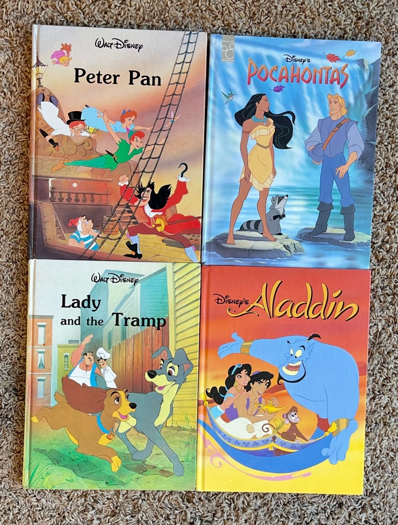 SUMMER READING! DISNEY HARDBACK LARGE BOOK SET! POCAHONTAS ALADDIN PETER PAN LADY & The Tramp!