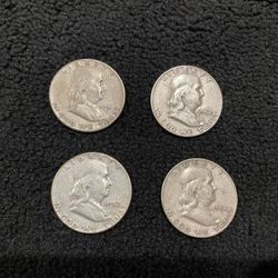 4 Franklin Silver Half Dollars
