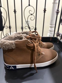 Tan High-Top Sneaker Boots with Sherpa Lining