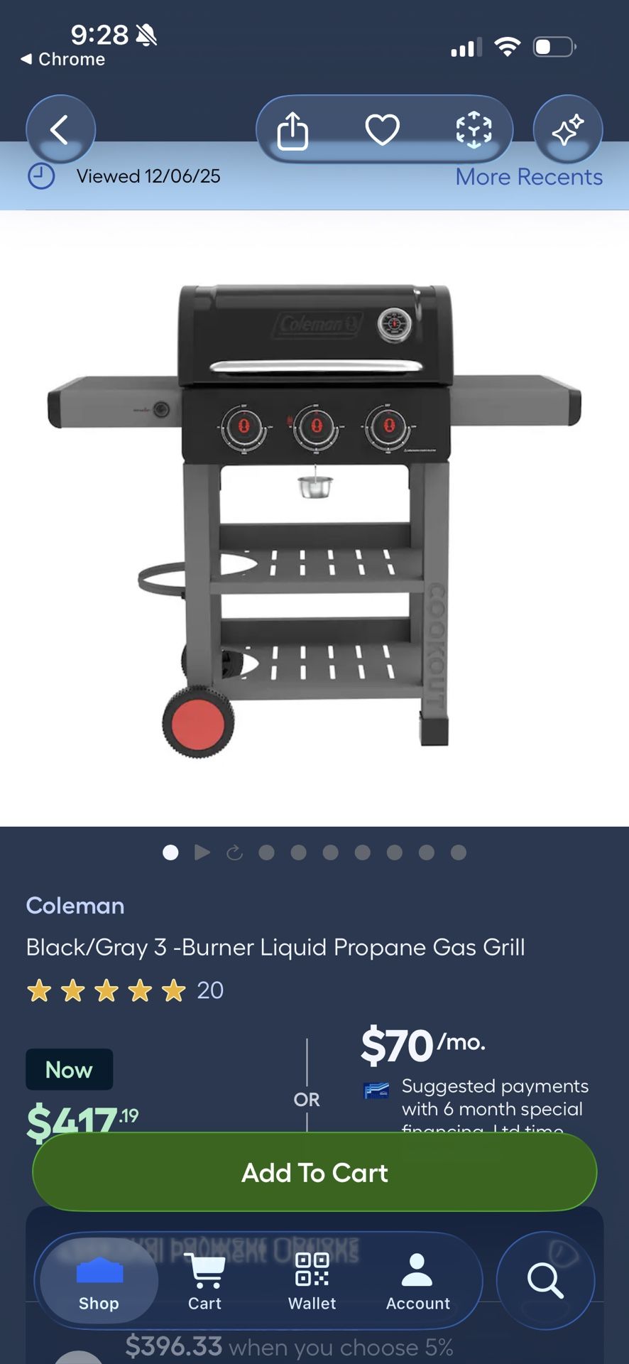 coleman cookout 3-burner propane gas bbq grill