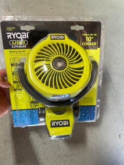 RYOBI USB Lithium Cordless Ultrasonic Misting Clamp Fan Kit with USB Lithium 2Ah Battery and Charging Cable