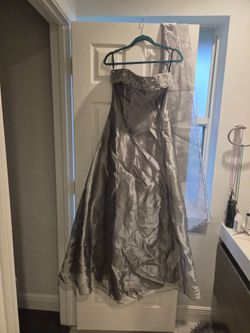Silver Strapless Ball Gown Formal Dress