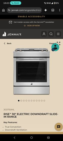 JES1750ML
RISE™ 30" ELECTRIC DOWNDRAFT SLIDE-IN RANGE