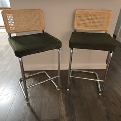 2 Bar Stools w/ Rattan Back 