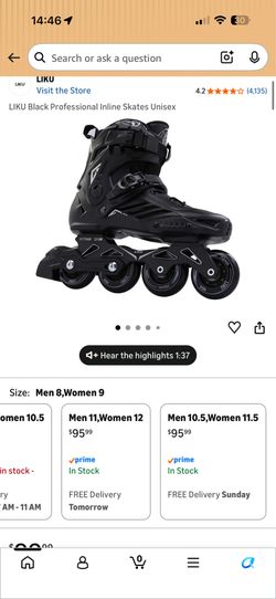 Black Professional Inline Skates size us6.5 eu37 23cm