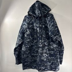 US Navy Jacket Mens Medium Long Blue Digital Camo Waterproof Military Parka Coat