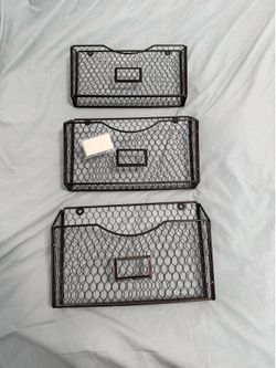 Wire hanging file holder organizer - wall mounted with labels