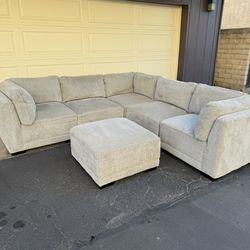 Gray 5pc Modular Sectional Couch Sofa With Ottoman