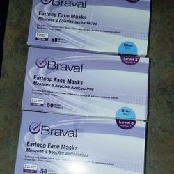 3 Boxes Braval Level 3 Earloop Face Masks Blue Latex-Free Face Masks ( 150 Pcs.)