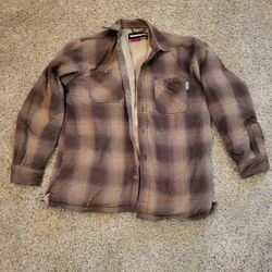 Men Lg Wolverine brown plaid thermal button up jacket