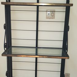 Rod iron black, gold, & glass etargere shelves