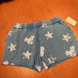 Nwt Womens Disney Medium American Blue White Stars Mickey Mouse Shorts 