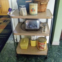 Antique 3 tier metal & chrome cart with electric