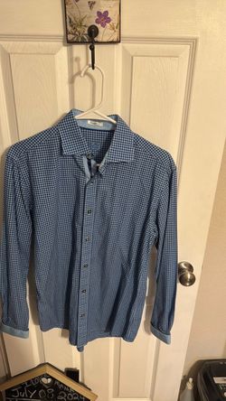 Men's Blue Houndstooth Button-Up Shirt