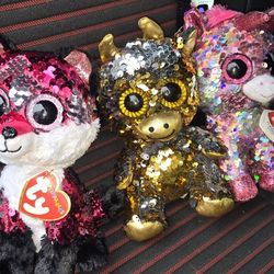 3  TY FLIPPABLES SPARKLE Animal Stuff