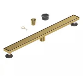 BATHADORE 32 in. Linear Shower Drain, Square Grid Pattern 304 Stainless Steel Floor Drain with Hair Strainer, Brushed Gold. New