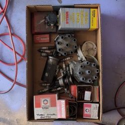 Vintage car ignition parts lot, spark plugs, etc