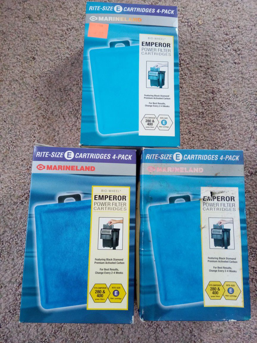 3 Four Packs Of Marineland Type E Filter Cartridges